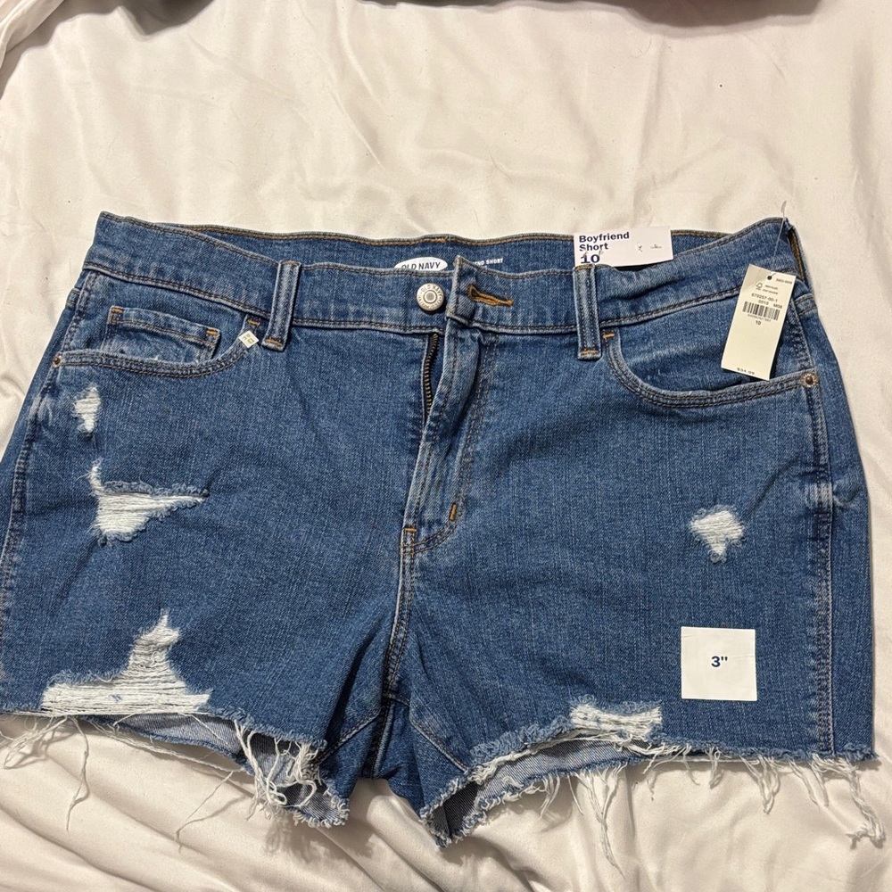 Old Navy Blue Distressed Boyfriend Denim Shorts with Frayed Hem